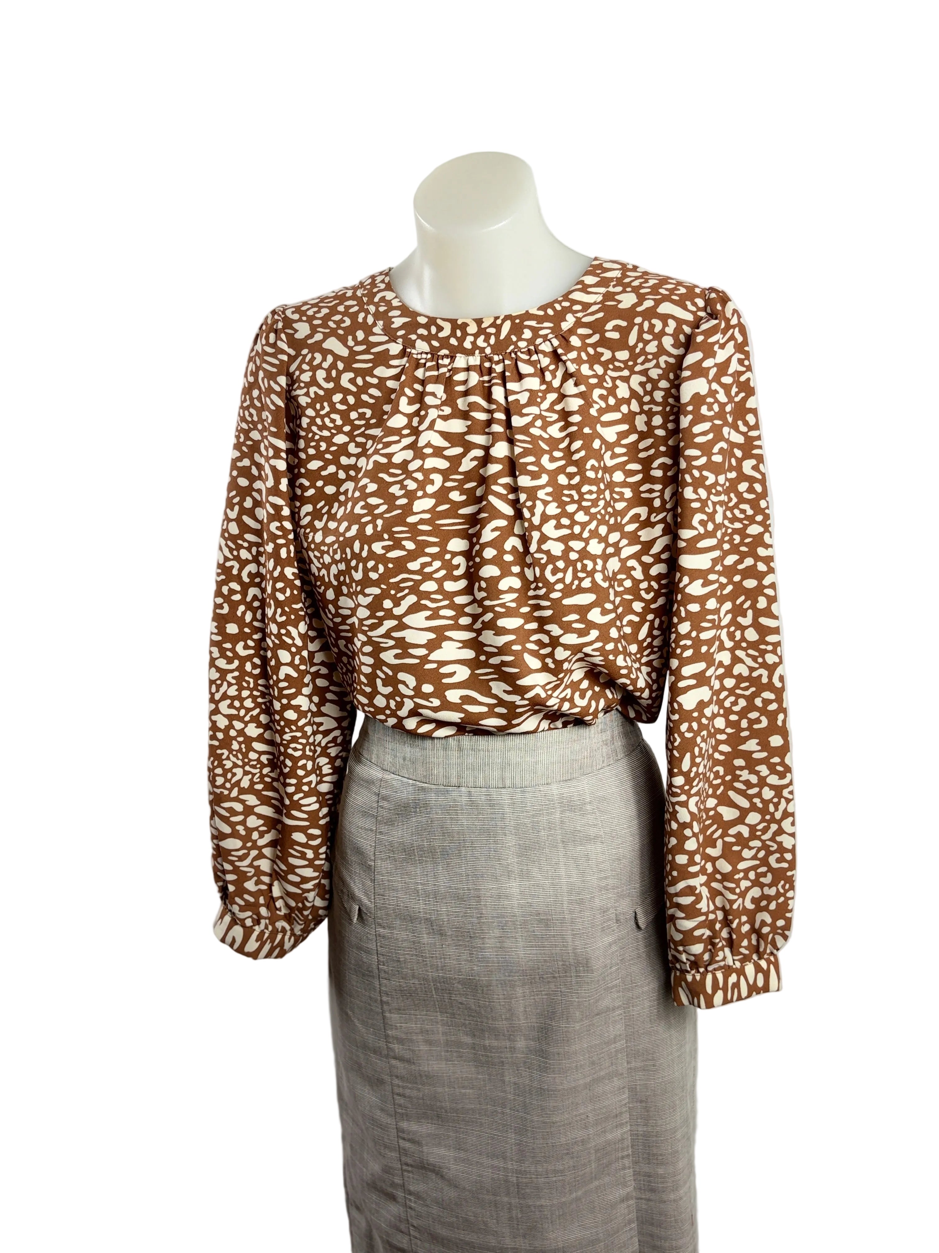 Seed Heritage | Leopard-Print Blouse | Brown & Cream | Size 8