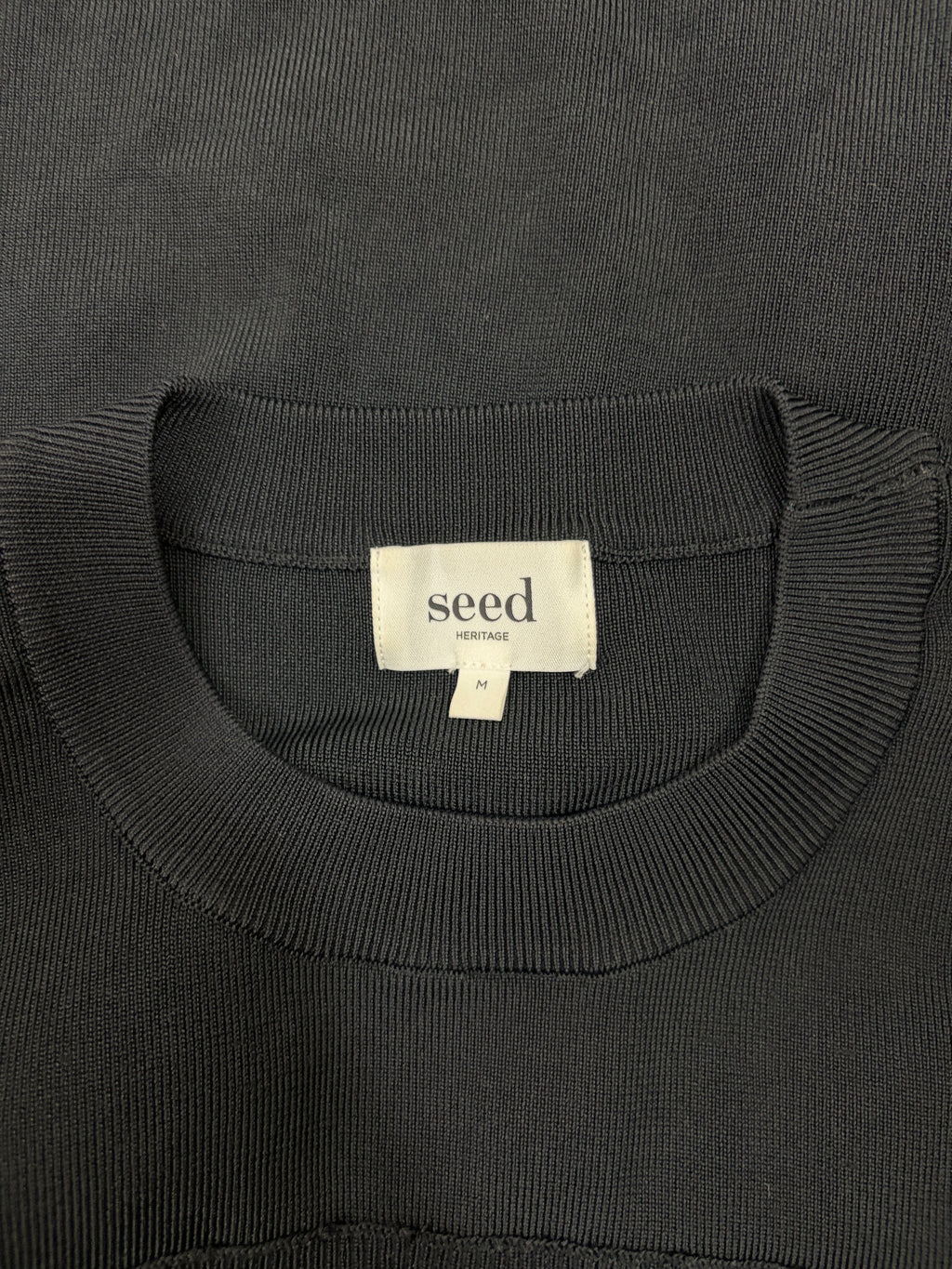 Seed Heritage | Ruffle-Trim Cold-Shoulder Knit Top | Black | Size M