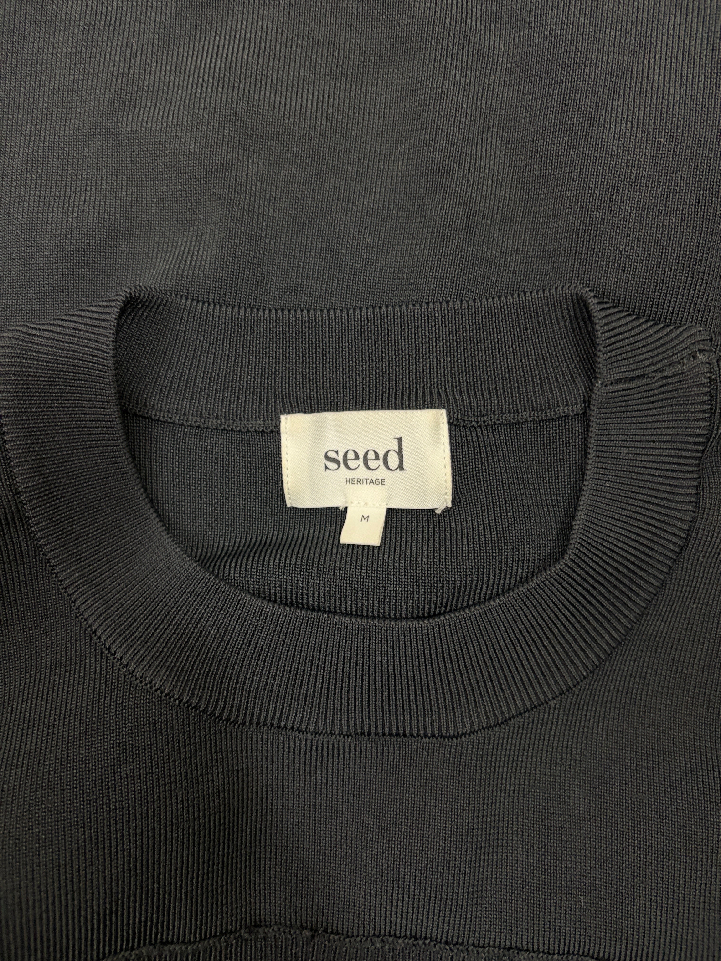 Seed Heritage | Ruffle-Trim Cold-Shoulder Knit Top | Black | Size M