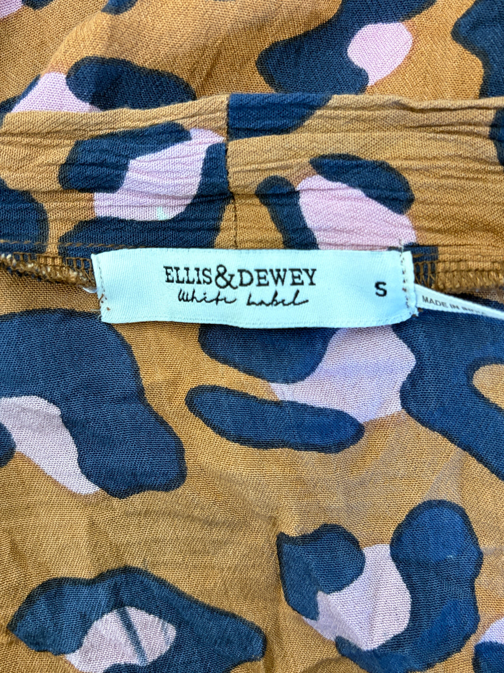 Ellis & Dewey | Leopard Print Longline Kimono | Tan, Navy & Blush | Size S