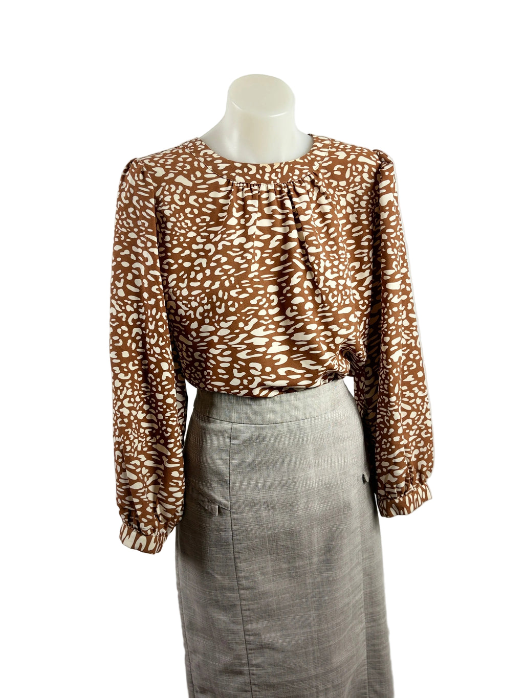 Seed Heritage | Leopard-Print Blouse | Brown & Cream | Size 8