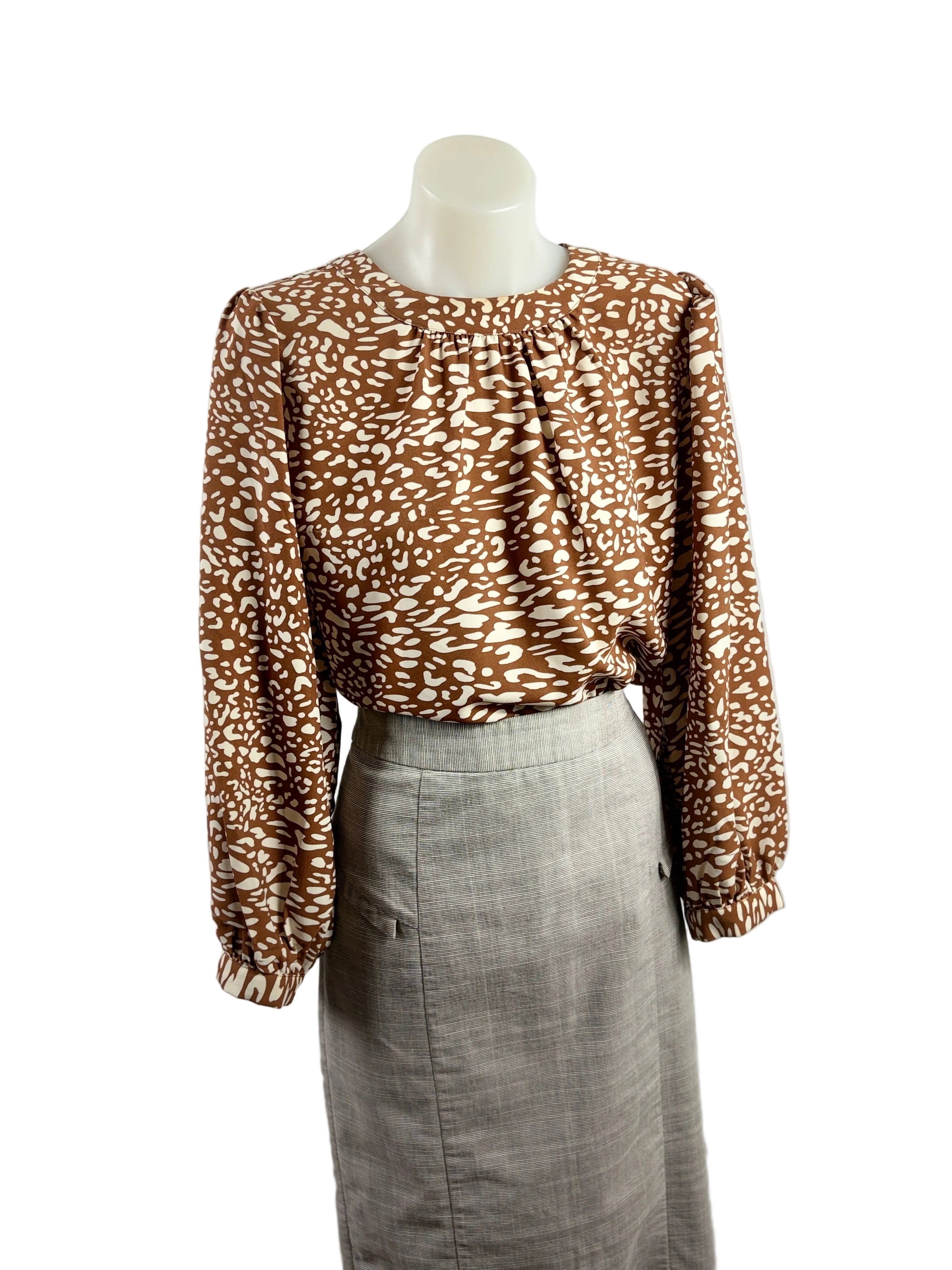 Seed Heritage | Leopard-Print Blouse | Brown & Cream | Size 8