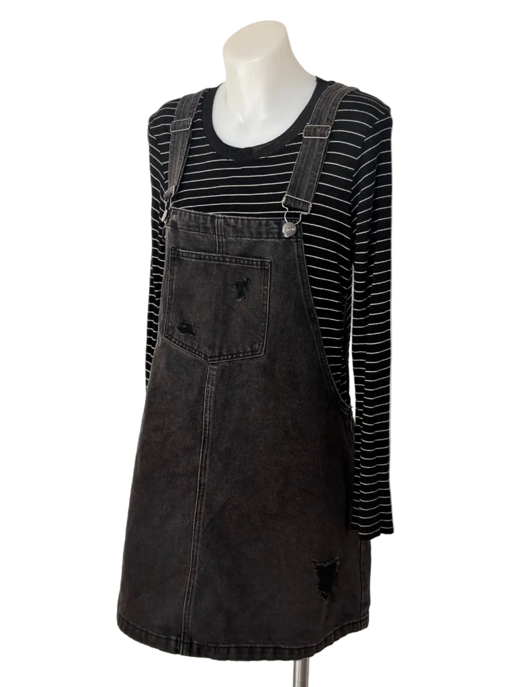 Sportsgirl Distressed Denim Pinafore Dress, size 14 – preloved at Second Signature
