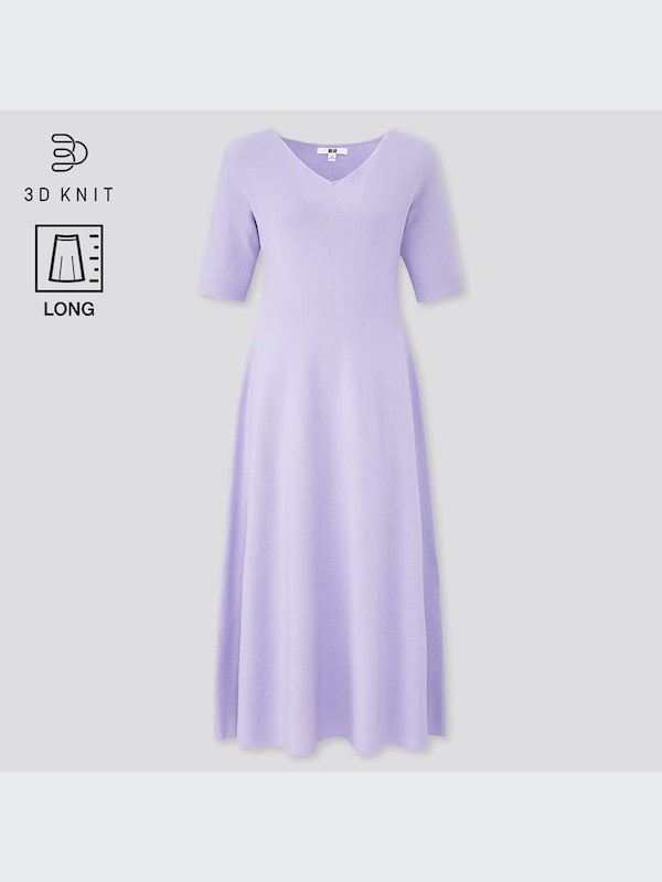 Uniqlo | 3D Knit Cotton Flare Dress | Periwinkle Blue | S