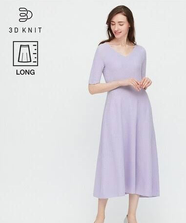 Uniqlo | 3D Knit Cotton Flare Dress | Periwinkle Blue | S