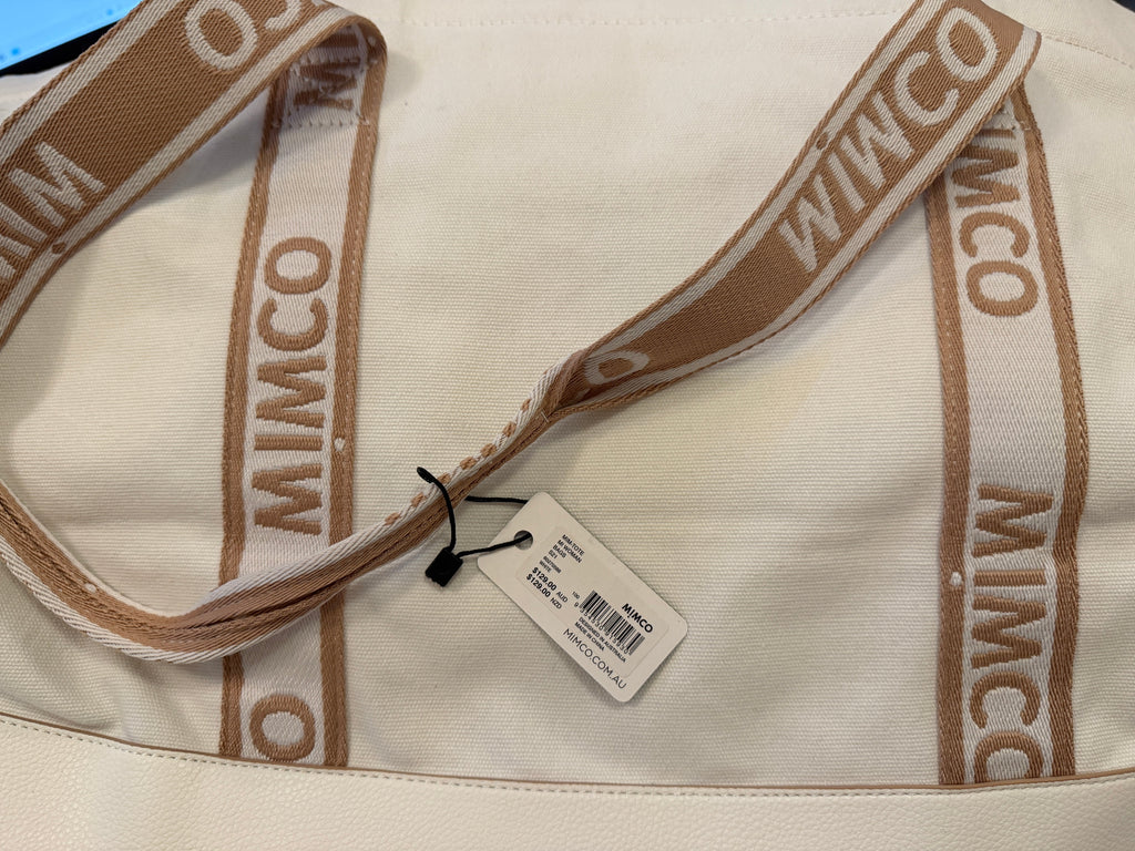 Mimco | Canvas Logo Tote Bag | White & Blush — BNWT