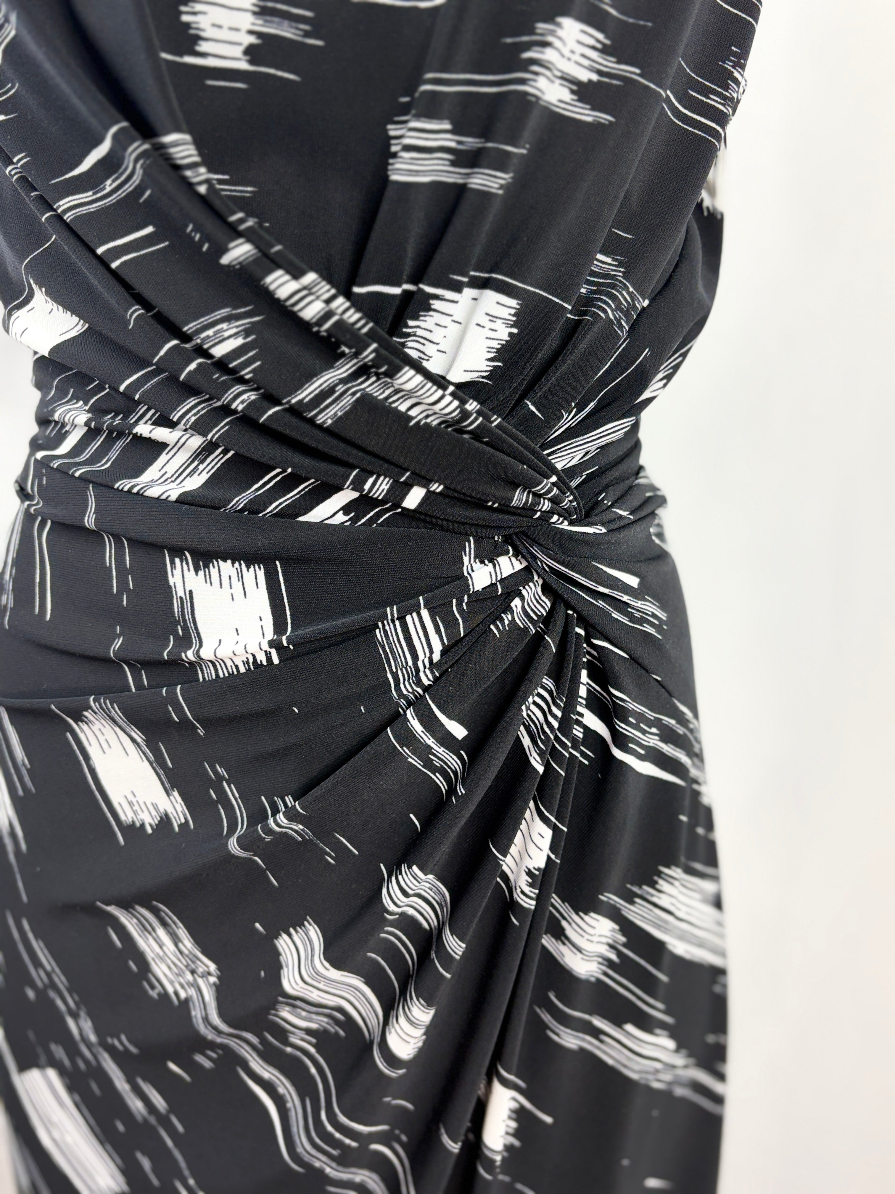 Lauren Ralph Lauren | Abstract Print Twist-Waist Dress | Black & White | Size 10
