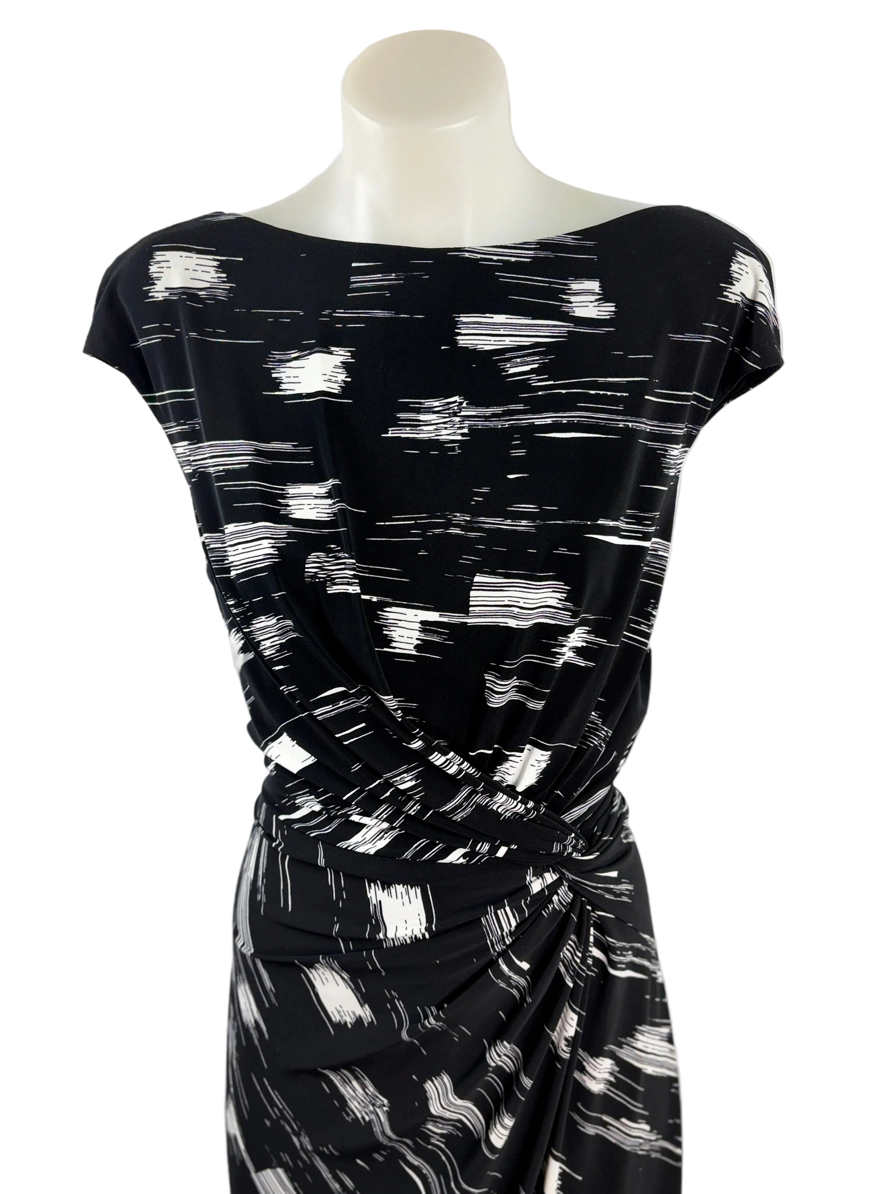 Lauren Ralph Lauren | Abstract Print Twist-Waist Dress | Black & White | Size 10