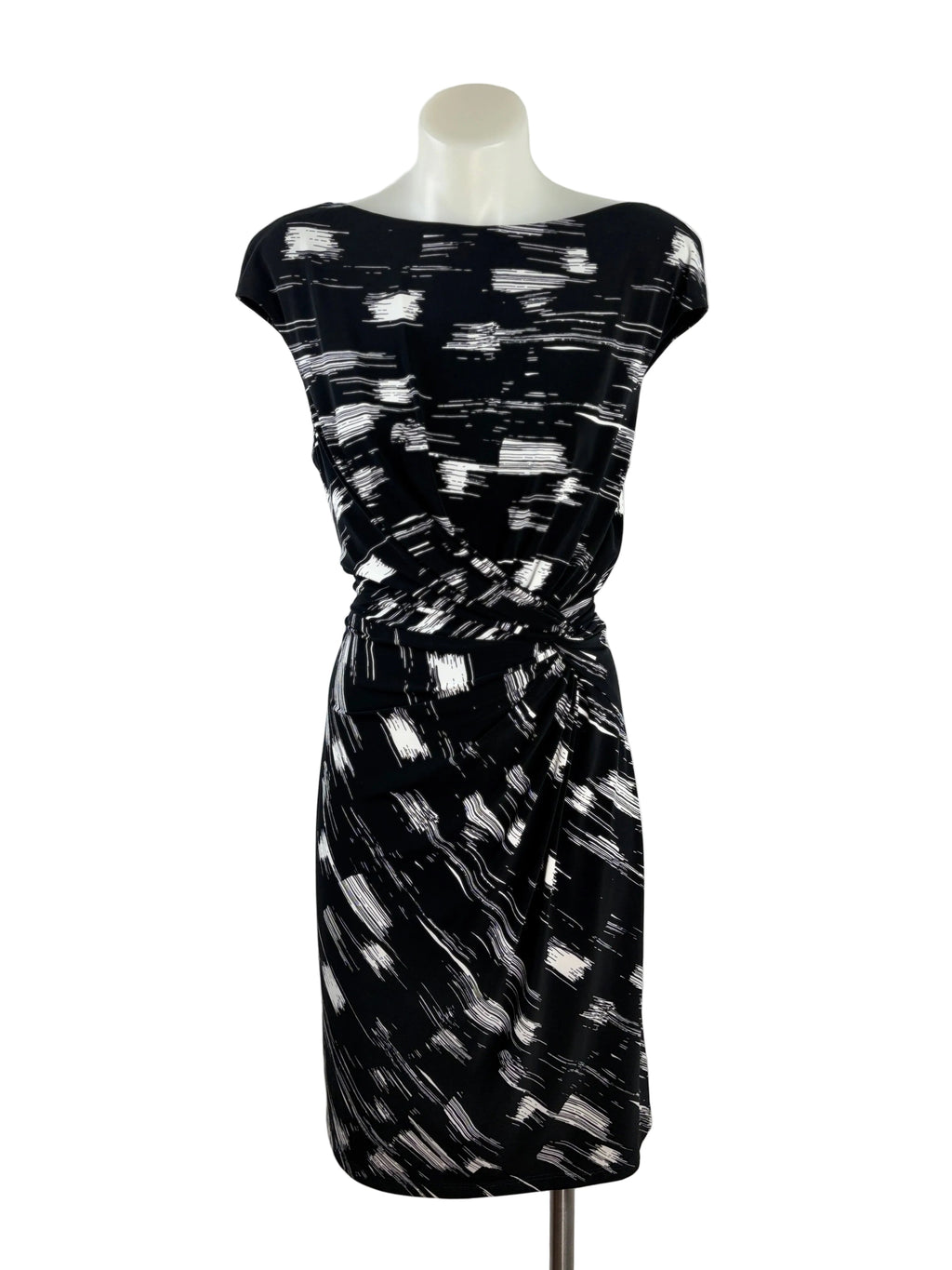 Lauren Ralph Lauren | Abstract Print Twist-Waist Dress | Black & White | Size 10