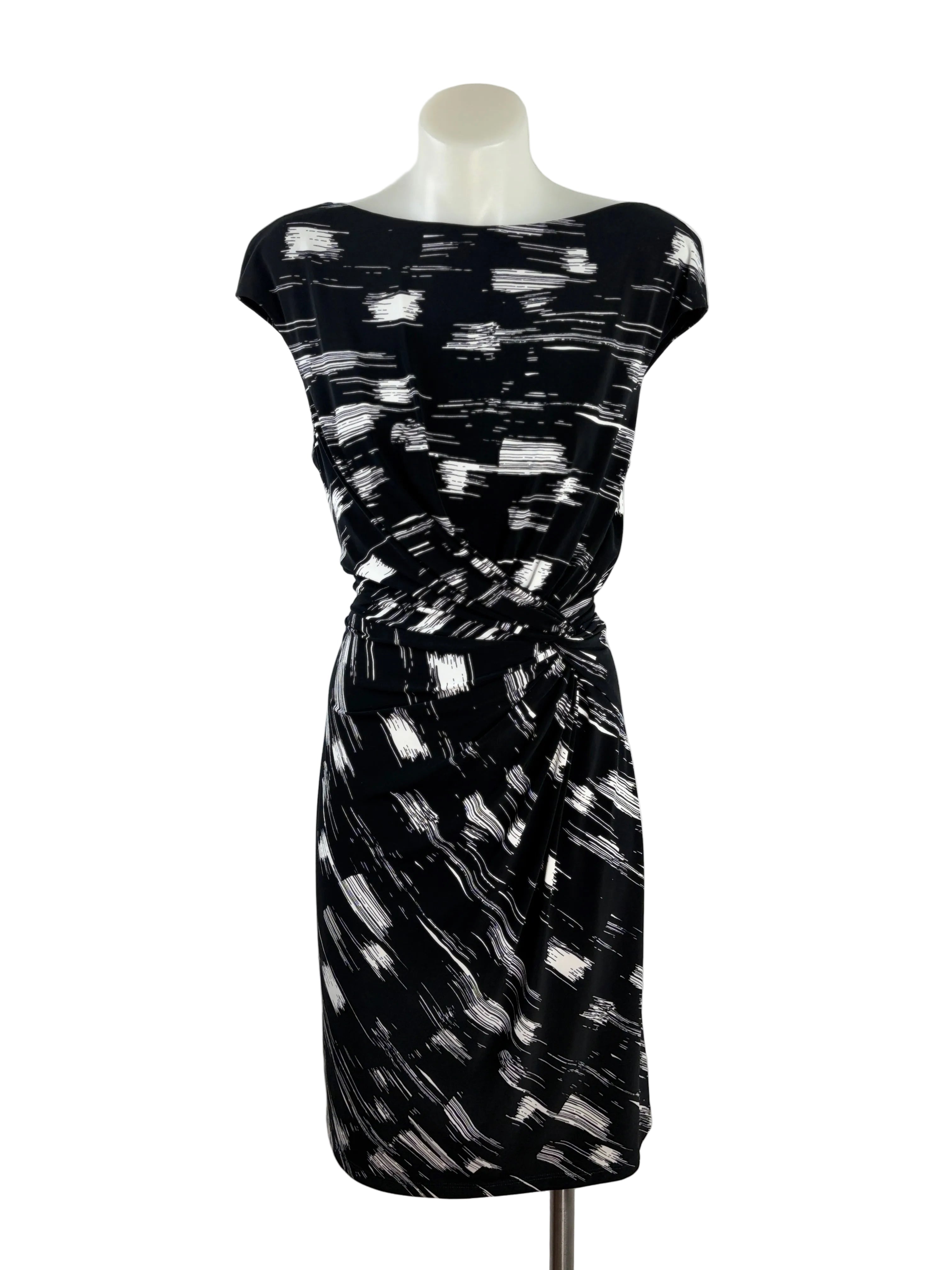 Lauren Ralph Lauren | Abstract Print Twist-Waist Dress | Black & White | Size 10