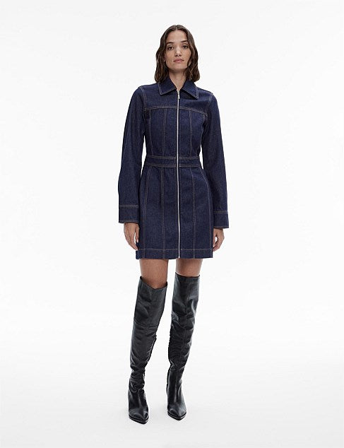 Witchery | Zip-Front Shirt Dress | Navy Denim | Size 14