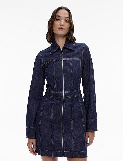 Witchery | Zip-Front Shirt Dress | Navy Denim | Size 14