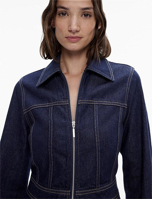 Witchery | Zip-Front Shirt Dress | Navy Denim | Size 14