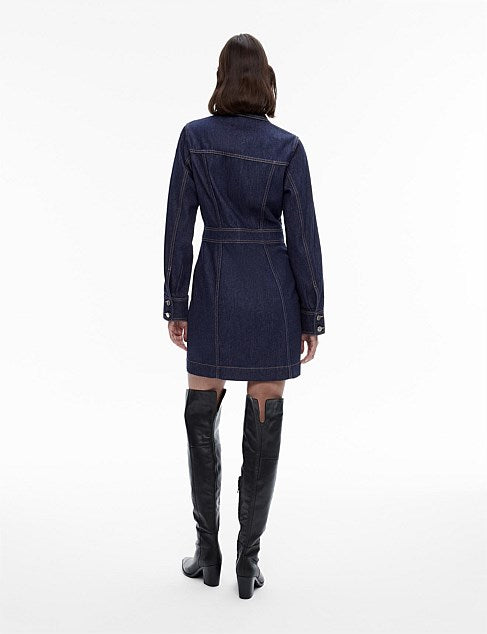 Witchery | Zip-Front Shirt Dress | Navy Denim | Size 14