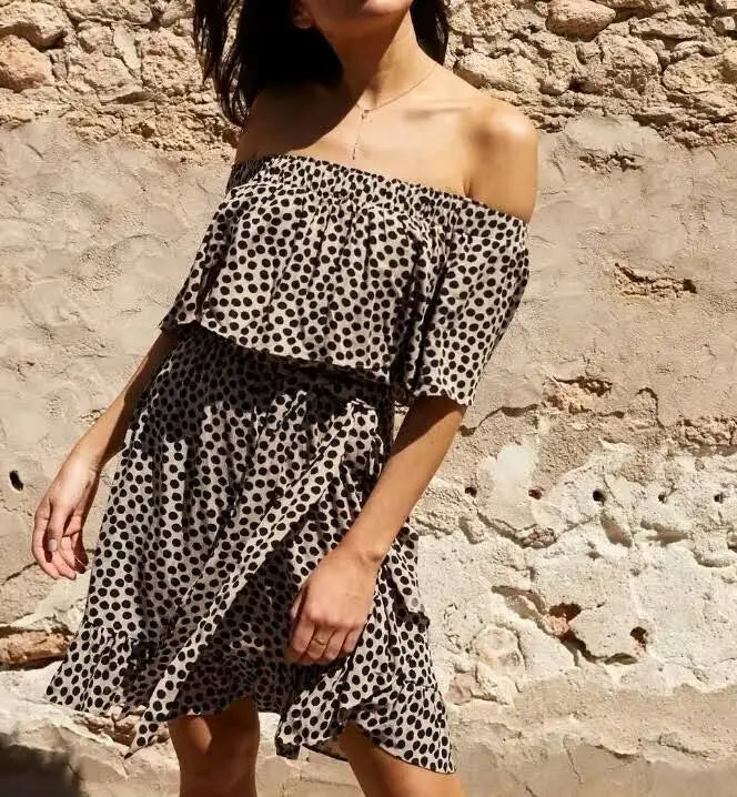 Seed | Off-Shoulder Spot Print Tiered Mini Dress | Size S