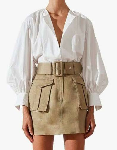 Shona Joy | Ellington Cargo Miniskirt | Olive Linen | Size 6