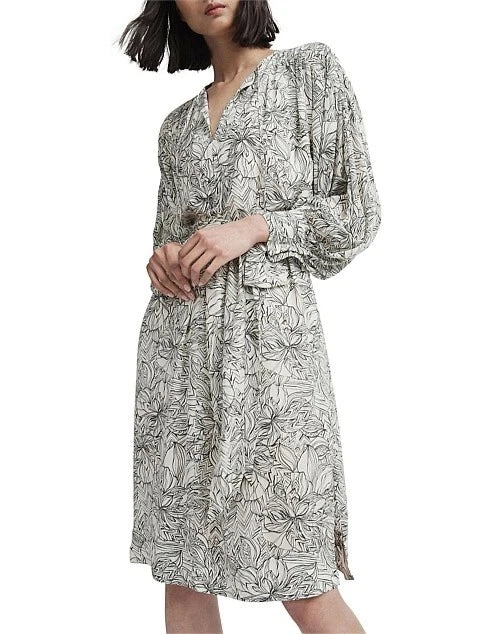 Witchery Malachite Shoulder Detail Dress in green & white floral, size 8 – preloved at Second Signature
