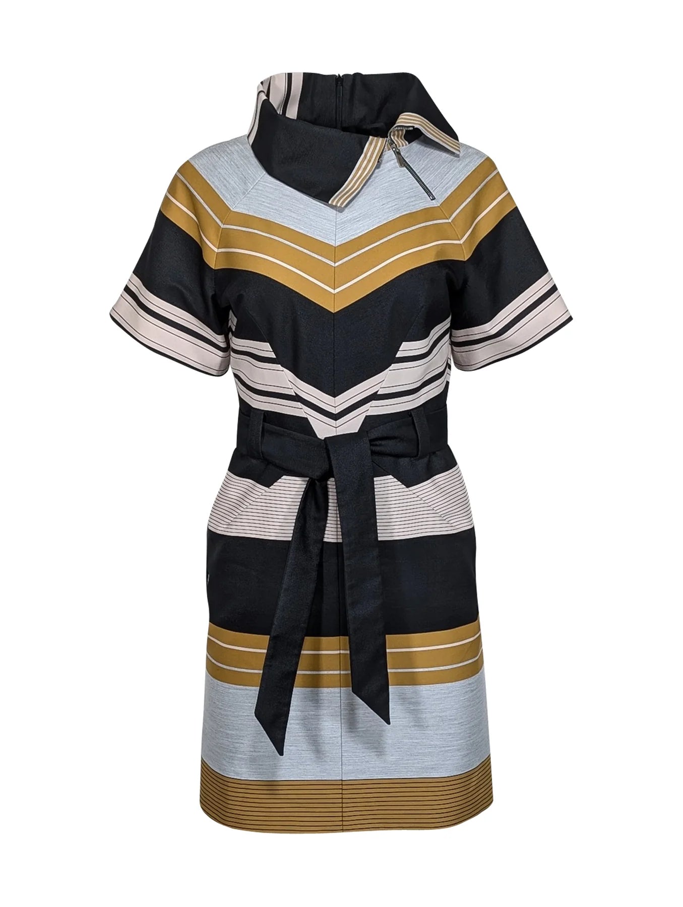 Karen Millen Chevron Stripe Structured Dress with Pockets - Size 12