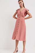 Witchery Rose Frill-Sleeve Button Dress - BNWOT