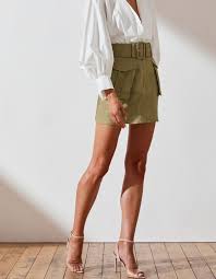 Shona Joy | Ellington Cargo Miniskirt | Olive Linen | Size 6