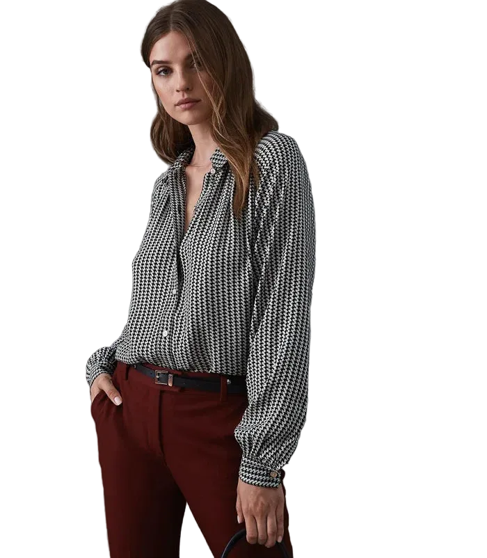 Reiss | Houndstooth Button-Up Shirt | Size 6