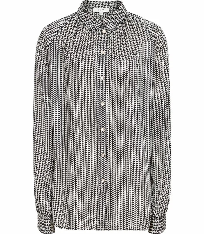 Reiss | Houndstooth Button-Up Shirt | Size 6