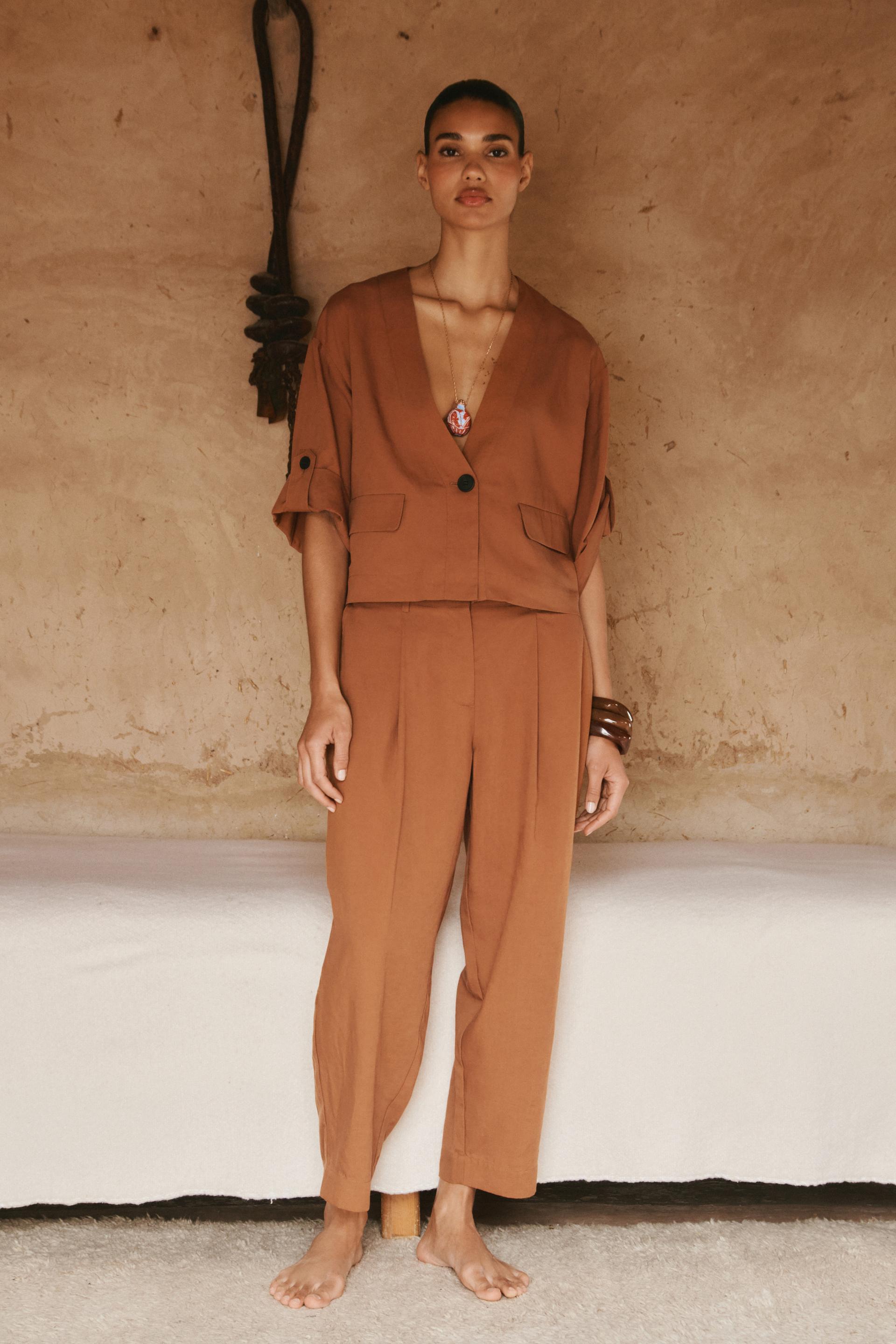Zara | Cropped V-Neck Jacket | Rust | Size M